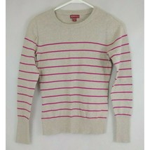 Merona Womens Long Sleeve Beige Sweater With Pink Stripes Size XS/TP - £9.90 GBP