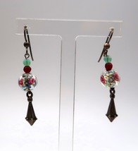 Vtg Fish Hook Pierced Glass Beaded Dangle Drop Statement Earrings - $281.37 MXN