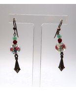 Vtg Fish Hook Pierced Glass Beaded Dangle Drop Statement Earrings - $279.18 MXN