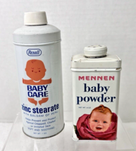 2 Vintage Baby Talc Tins Mennen Rexall Baby Face in Rose Bud Tin - $485.12 MXN