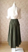 Women Army Green Linen Cotton Skirt Loose Linen Clothes Long Asymmetrical Skirts image 2