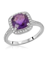 Galaxy Gold GG, 14K Solid White Gold, Natural Amethyst and Diamond Cushi... - $1,023.25