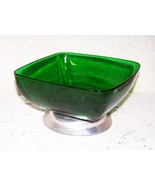 Free Shipping Vintage Bowl Green Charm Emerald Metal Base Anchor Hocking... - $48.00