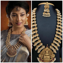 Bollywood Style Gold Plated Indian Pearl Long Haram Necklace Bridal Jewelry Set - £215.16 GBP