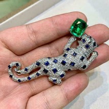 8Ct Brilliant Oval Cut Emerald Art Deco Panther Brooch 14K White Gold Fi... - £100.05 GBP
