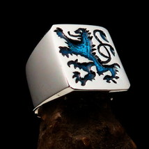 Perfectly crafted Men&#39;s Ring blue Scottish Rampant Lion - Sterling Silver - £83.49 GBP