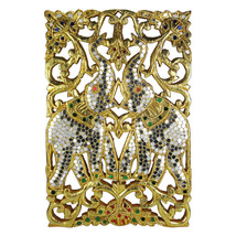 Elephant Gilded 24k Gold Leaf Mosaic Carved Wood Wall Art 7.5&quot;x11.5&quot; - £37.34 GBP