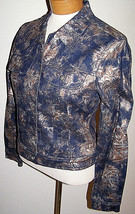 Mesmerize Silver Copper Metallic Swirl Cotton Lycra Stretch Denim Jacket Large - £54.69 GBP