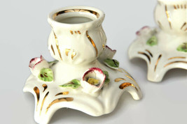 Fena porcelain rose candle holders European vtg set of 2 romantic candlesticks - £24.58 GBP