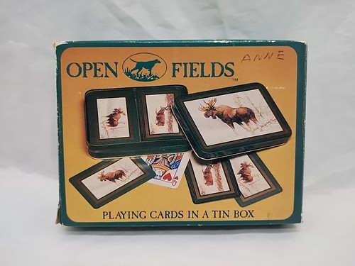Enesco 1987 Open Fields Moose/Deer Playing Card Decks In A Tin Box Sealed - $17.82