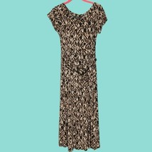 Perceptions New York Womens 8 Cap Sleeve Maxi Dress Gold Chain Pattern Belted - £19.97 GBP