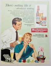 1950 Print Ad Budweiser Beer Happy Couple Paint Eggs &amp; Drink Bud - £10.33 GBP