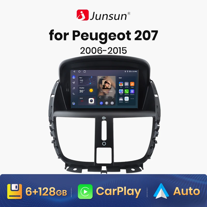 Junsun AI Voice Wireless CarPlay  Android Auto Radio For Peugeot 207 207CC 2006 - £188.31 GBP+