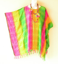 KB385 Green Elephant Batik Plus Poncho Caftan Hippie Tunic Blouse Top up to 5X - £19.67 GBP