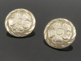 HOBBY HORSE 925 Silver - Vintage 2 Pcs Flower Etched Round Pins - TR1977 - $40.75 CAD