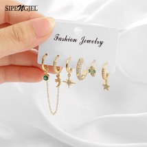 SIPENGJEL Fashion 6 Pcs Set Punk Shaped Earrings Cute Green Zircon Eye Drop Hoop - £8.88 GBP