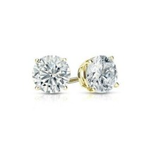 1.5Ct Round Simulated Diamond Earrings Stud 14K Yellow Gold Over Screw Back - £46.44 GBP