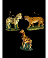 Safari Animal Christmas Ornaments Set Lot 3 African Zebra Giraffe Wood L... - $46.50
