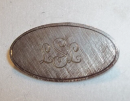 Vintage Oval Pin Monogrammed LSL Marked BB Sterling Silver - £9.32 GBP