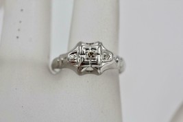 Antique 14K White Gold Engagement Diamond Art Deco Ring Size 5 - £261.54 GBP
