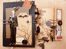 &quot;Spell&quot;, Handmade Halloween journal with charm tassel + loaded ephemera pocket. - £78.69 GBP