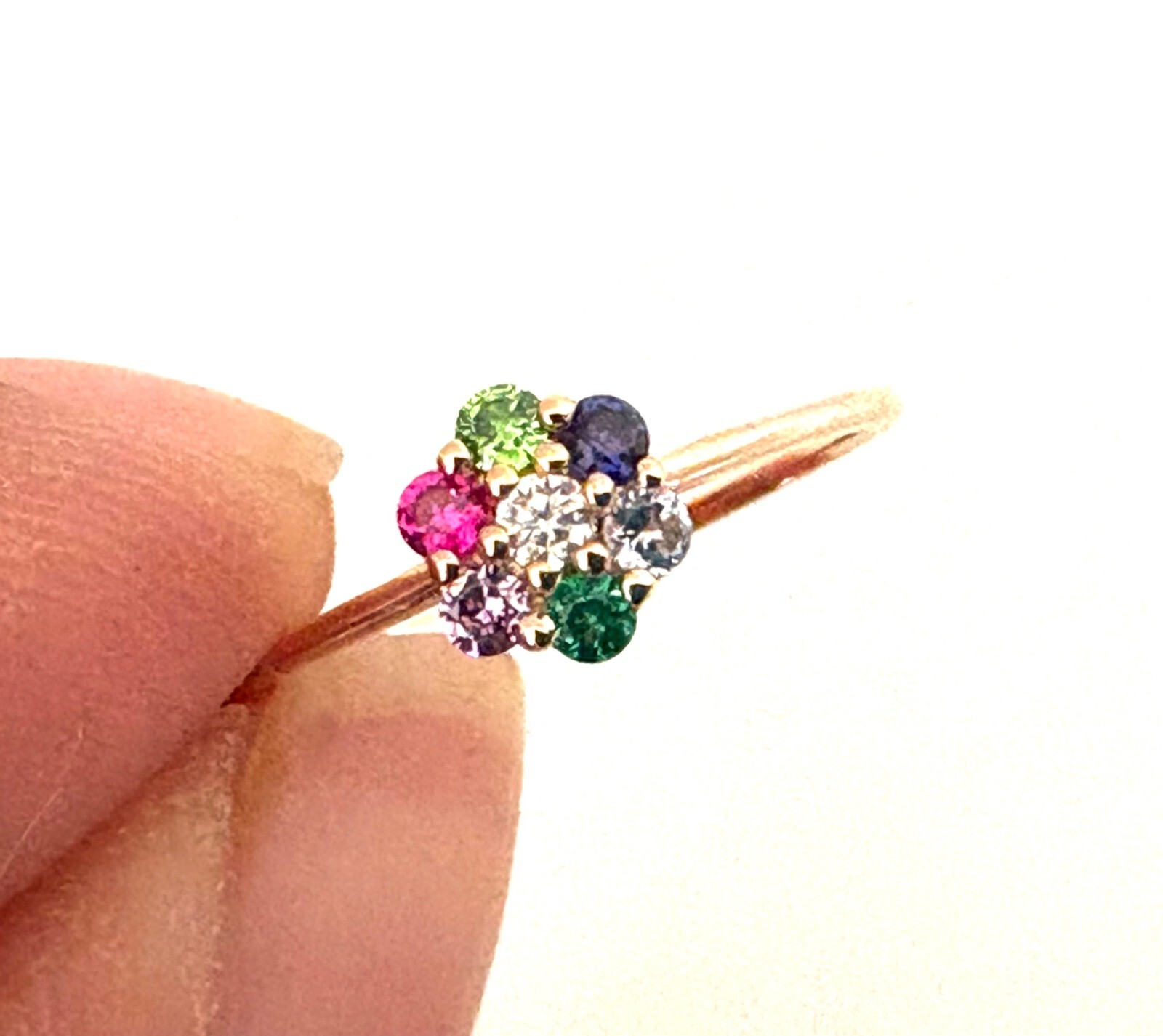 14k gold flower ring multi gemstones ring solid yellow gold stone queen Item image 7