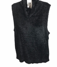 Vintage True Grit Black Metallic Sleeveless Top Soft Fuzzy Cowl Neck XL ... - £22.97 GBP