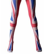 Union Jack Printed Tights Alternative GB UK British Flag Print Red White Blue - $13.30