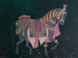 Black Horse Abstract Painting on Silk Handmade Miniature Art Work | 10x6... - £178.52 GBP
