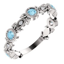 Authenticity Guarantee 
Platinum Aquamarine and Diamond Leaf Ring Size 7 - £963.66 GBP