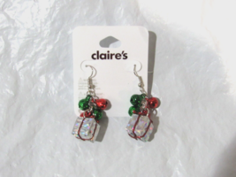 Claire&#39;s Christmas Red and Silver Present Ornaments Holiday Earrings Small Hoop - £7.98 GBP