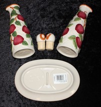 Franciscan Apple 5-Piece Oil and Vinegar Cruet Set with Stoppers and Und... - $65.00