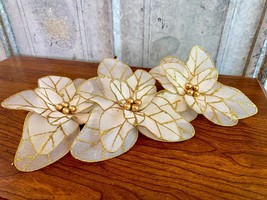 Vintage Lilian Vernon White Poinsettia Ornaments - $16.00