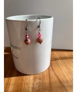 Heart Pink Rhodochrosite and Glass Earrings - $16.00