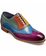 Handcrafted Leather Multi Color Wing Tip Burnished Brogues Toe Party Wea... - £119.54 GBP+