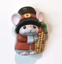 Vintage Hallmark Pin Thanksgiving Pilgrim Mouse Indian Corn Holiday Brooch - £9.71 GBP