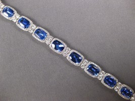 5.60 CT Cushion Cut Simulated Sapphire &amp; Diamond Bracelet 925 Silver Gold Plated - £149.23 GBP