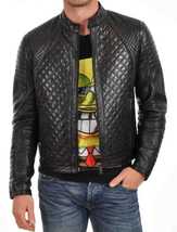 MEN&#39;S BLACK QUILTED STYLE GENUINE LEATHER FASHIONABLE JACKET IN ALL SIZES - €111,26 EUR