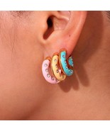 Pastel Hoop Earrings, Gold Hoops, Chunky Hoops, Oversized Earrings, Rhin... - £22.49 GBP