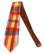 True Vintage Silk Tie-Brushstroke Plaid-Brown Blue Yellow Orange - $19.18 CAD