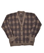 Vintage Roots Shetland Wool Cardigan Sweater Mens M Brown Plaid Hand Loomed - £30.46 GBP