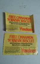 VTG Hardees 1985 Coupons Free Cinnamon Biscuit 1986 Pair of 2 - £7.12 GBP