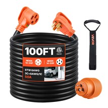 VEVOR 100 FT RV Extension Cord, 50 Amp, 125V 7500W Heavy Duty STW 6/3 + 8/1 - $364.99