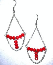 Silver Plated Red Crystal Dangly Chain Earrings - €12,85 EUR