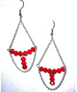 Silver Plated Red Crystal Dangly Chain Earrings - €12,85 EUR