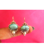 Turquoise pearl french back earrings - $255.23 MXN