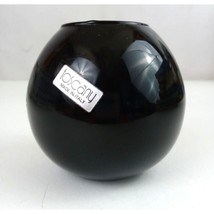 Vintage Toscany Lunar Candleholder 4&quot; Vase Hand Blown Black Glass Made In Italy - £23.25 GBP