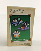 Hallmark Keepsake Ornament Penguin Races Trio Miniature Sledding Set Vintage New - £39.06 GBP