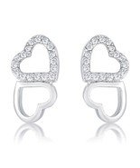 Precious Stars Silvertone Cubic Zirconia Double Heart Earring Studs - $27.00