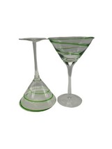 Set of 2 Green Swirl SWIRLINE Martine Cocktail Glasses Clear Stem  - $24.70